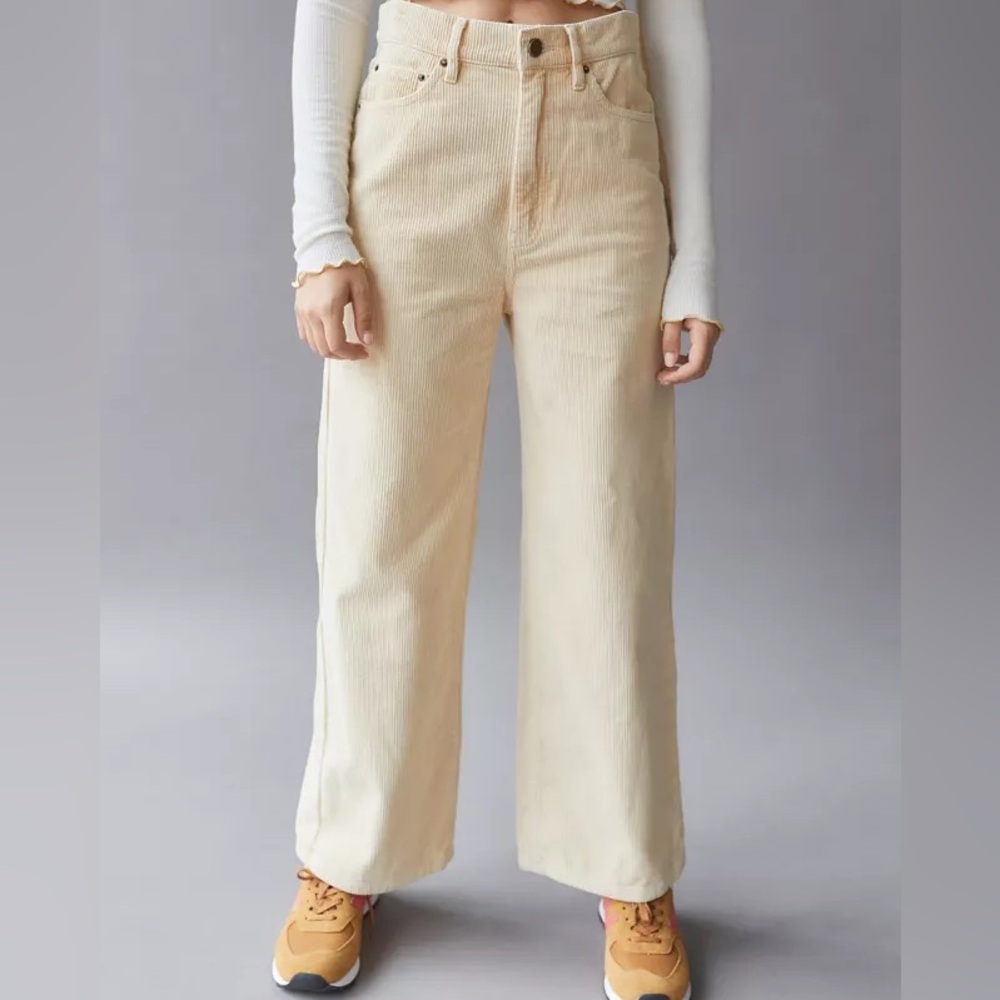 Urban Outfitters Women's Cream Corduroy Wide-Leg Jeans